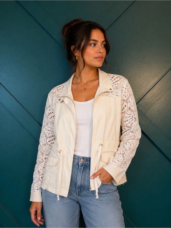 VENUS Jackets & Blazers - VENUS Sequin Soft Lace Jacket Drawstring Cargo Boho Chic Lightweight NWT